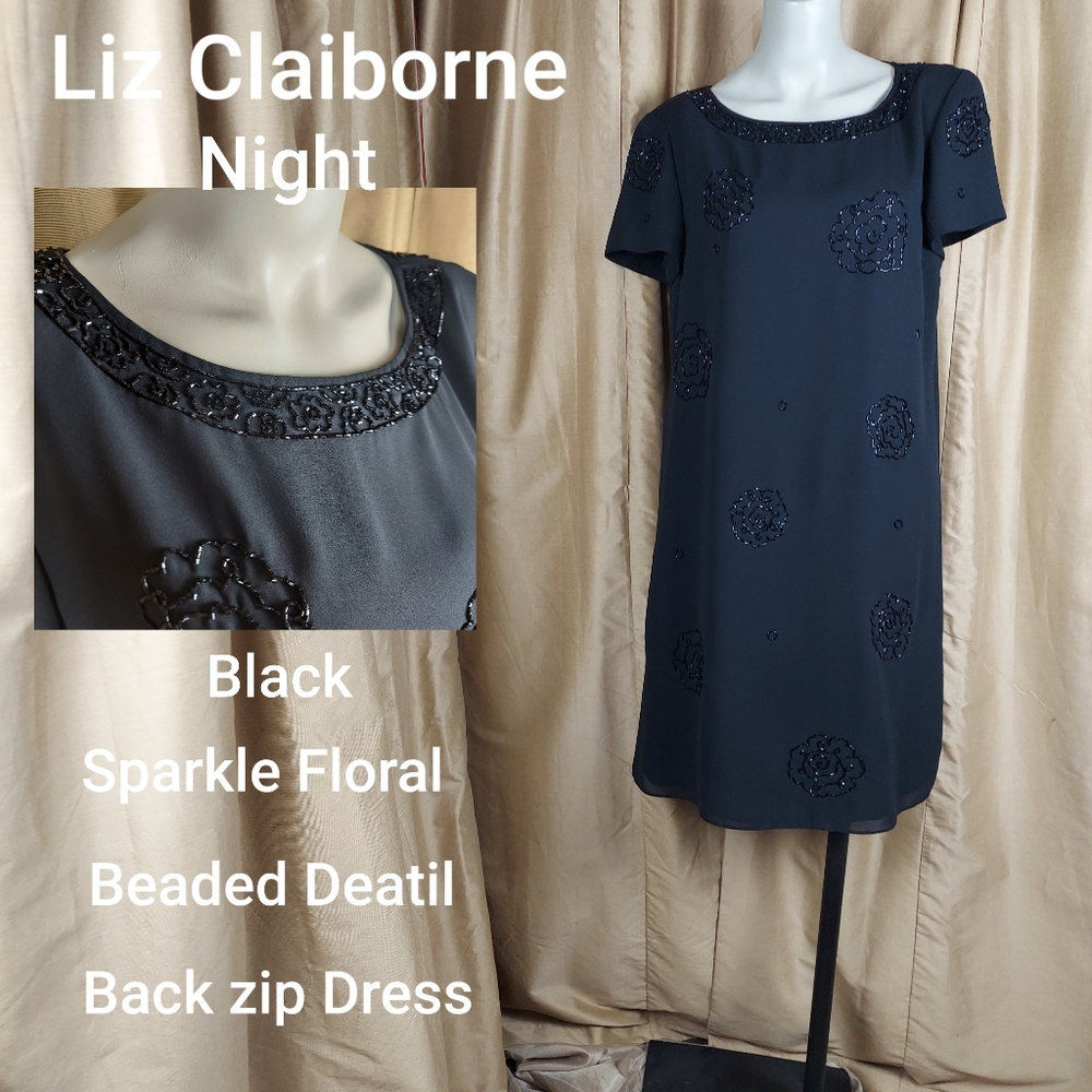 Liz Claiborne Night black sparkle detail dress size 10